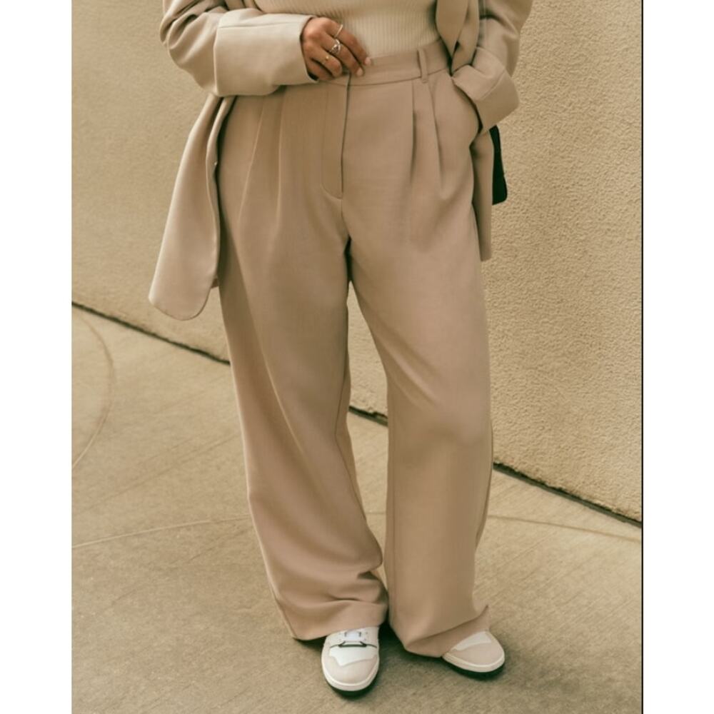 Abercrombie & Fitch Sloane Tailored Wide Leg Pants Curve Love 30 Regular Taupe